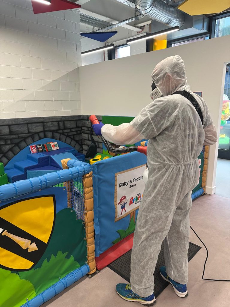 safezone cleaning the ball pit with fogging at tiny rebels soft play