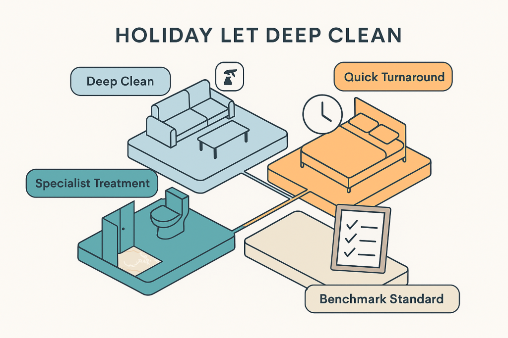 Diagram showing Holiday Let deep cleans required by safezone cleaning services