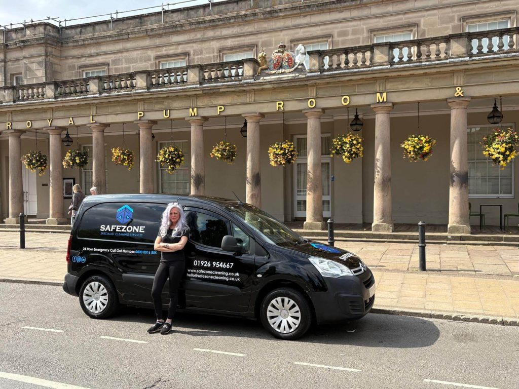 The Royal Pump Rooms in Leamington Spa showing Safezone van outside